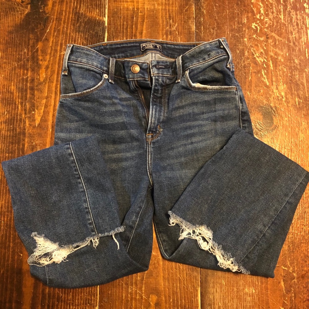 High rise ankle flare blue jeans